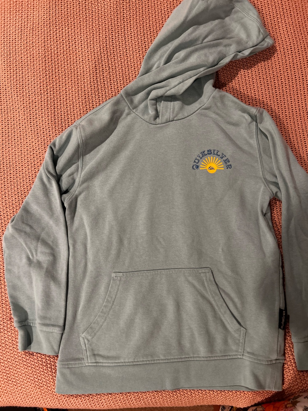 Quiksilver Boys Hoodie Size M 10/12 Blue Gray Sun Logo Pullover Sweatshirt